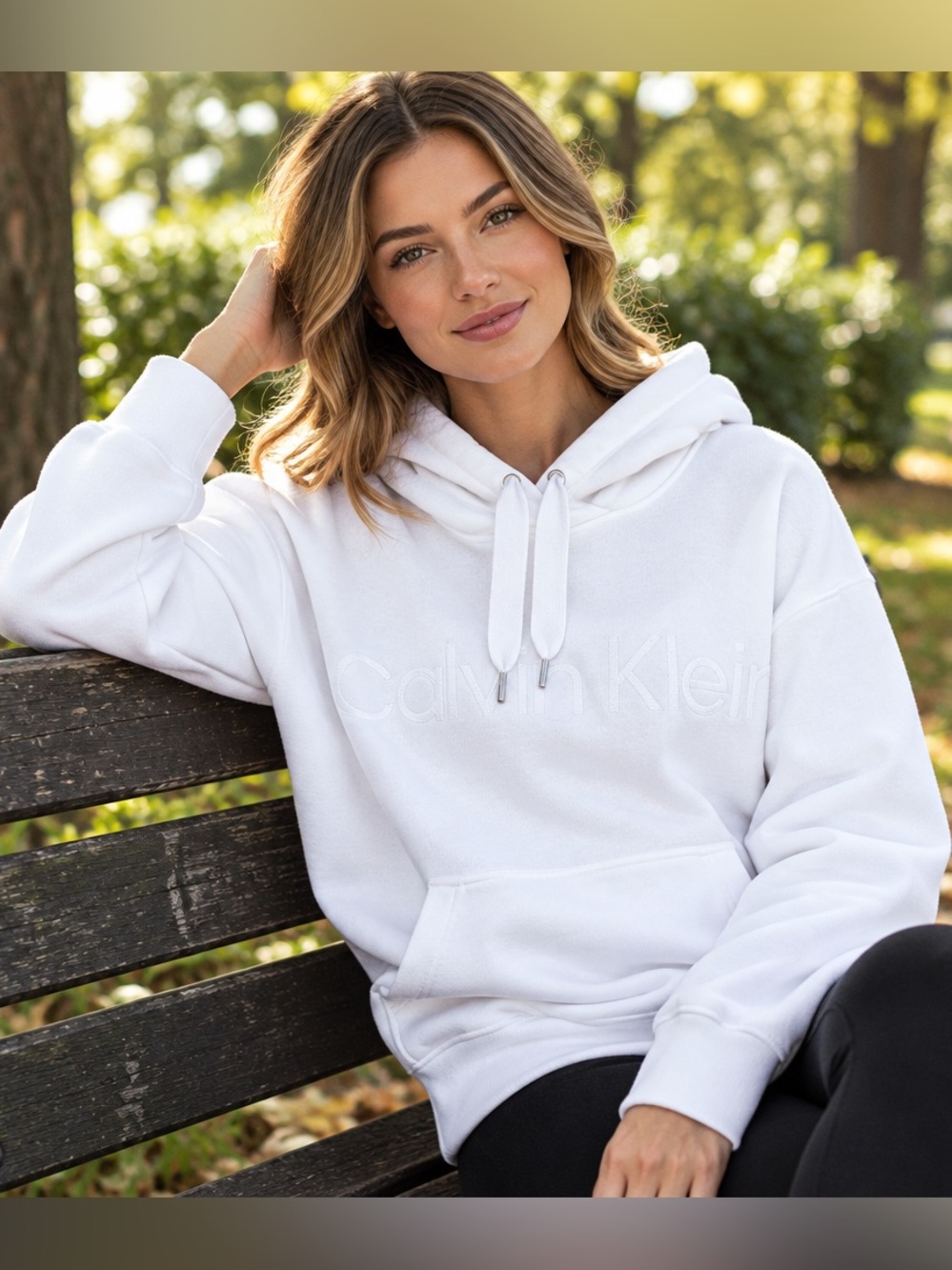 Calvin Klein Performance Women's White Logo Pullover Hoodie Pockets Comfort XL